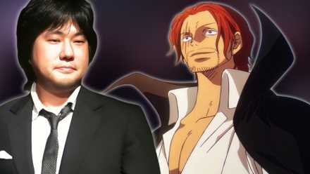 Image of Eiichiro Oda next to Yonko Red Haired Shanks