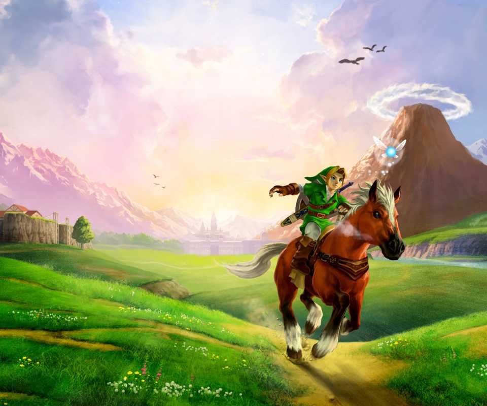 Zelda Ocarina of Time the art of adults Link rides Epona through Hyrule Field