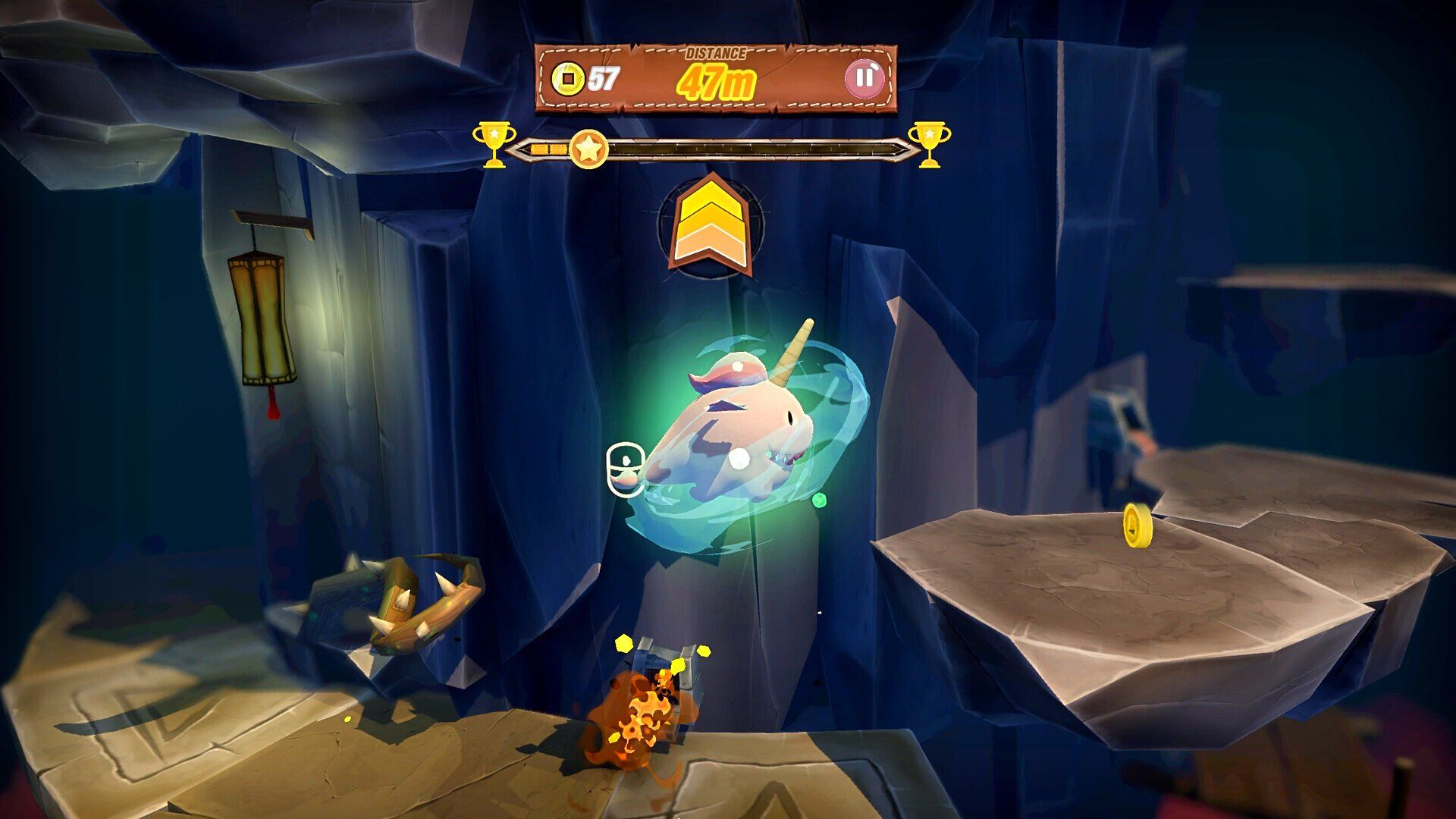 norush tower edition unicorn character using a power-up.