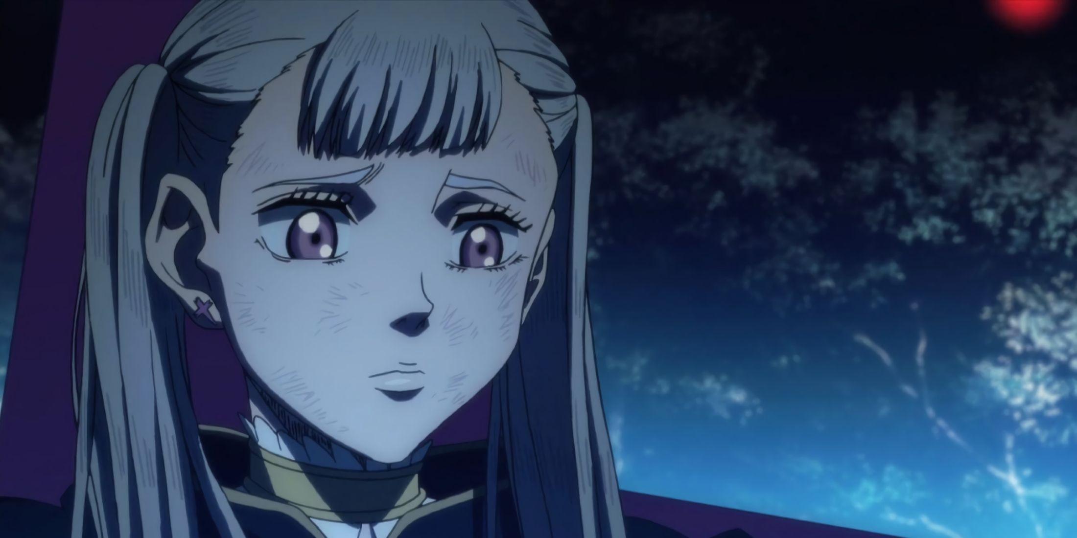 Noelle trapped in a cross as she stares at Asta.