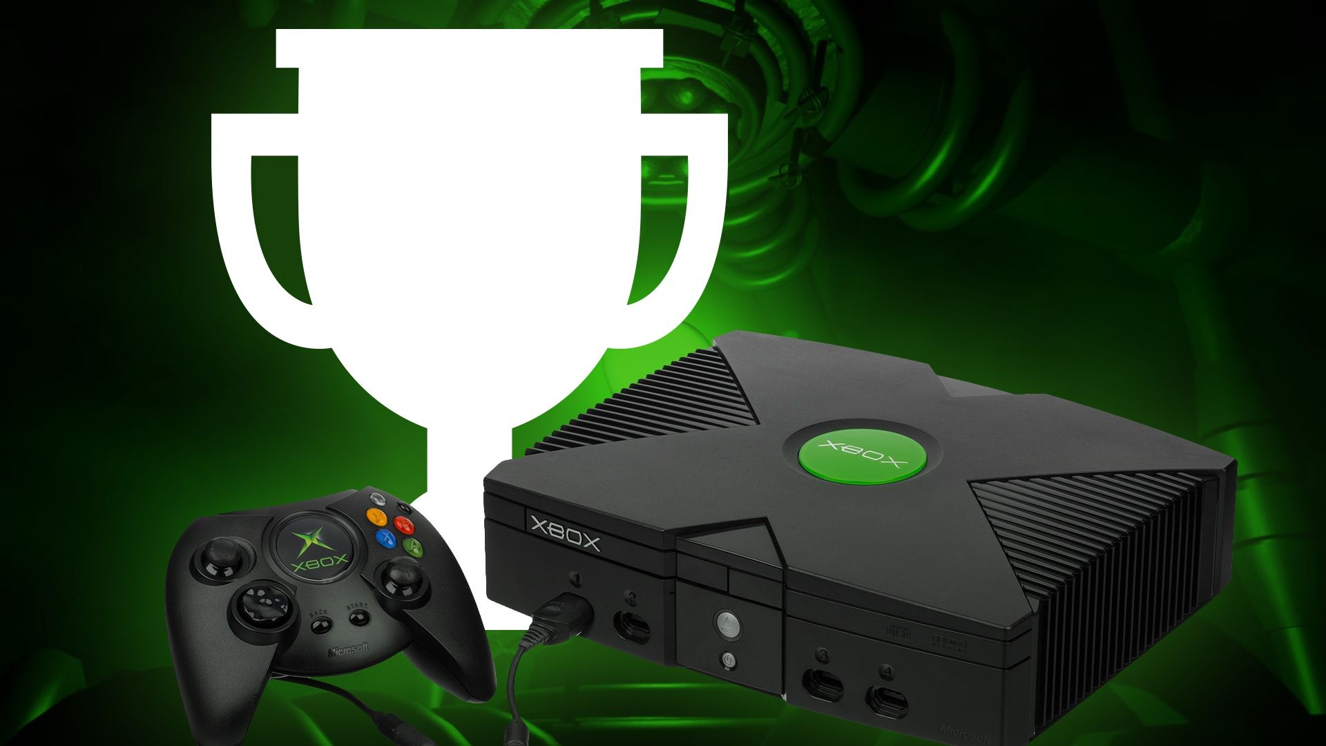 Original Xbox console with achievement symbols