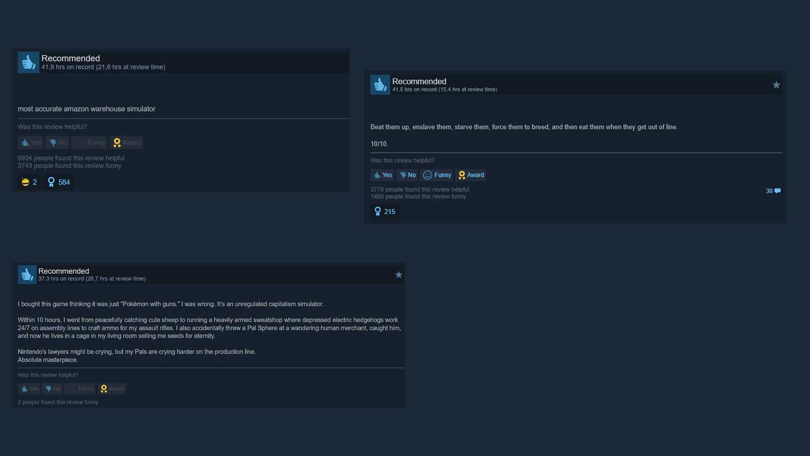 Palworld Interesting Steam Review
