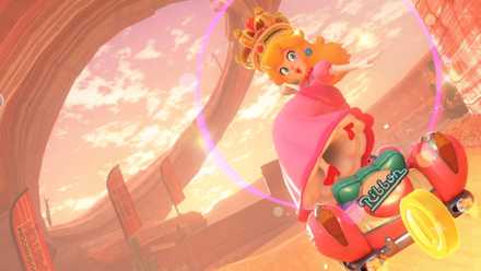 Driving Peach in Mario Kart World with Crown