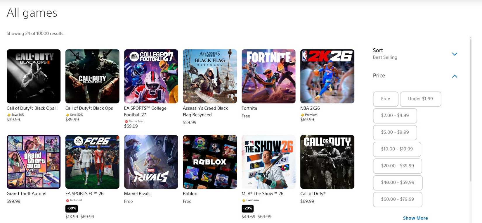 playstation store best sellers right now