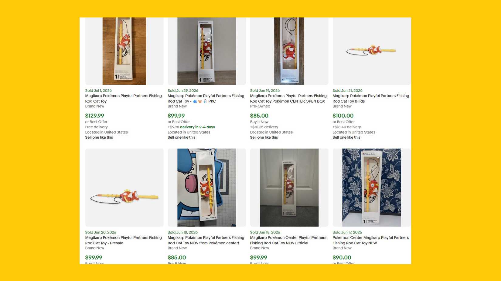Ebay Sold Listings for the Magikarp Playful Partners cat toy