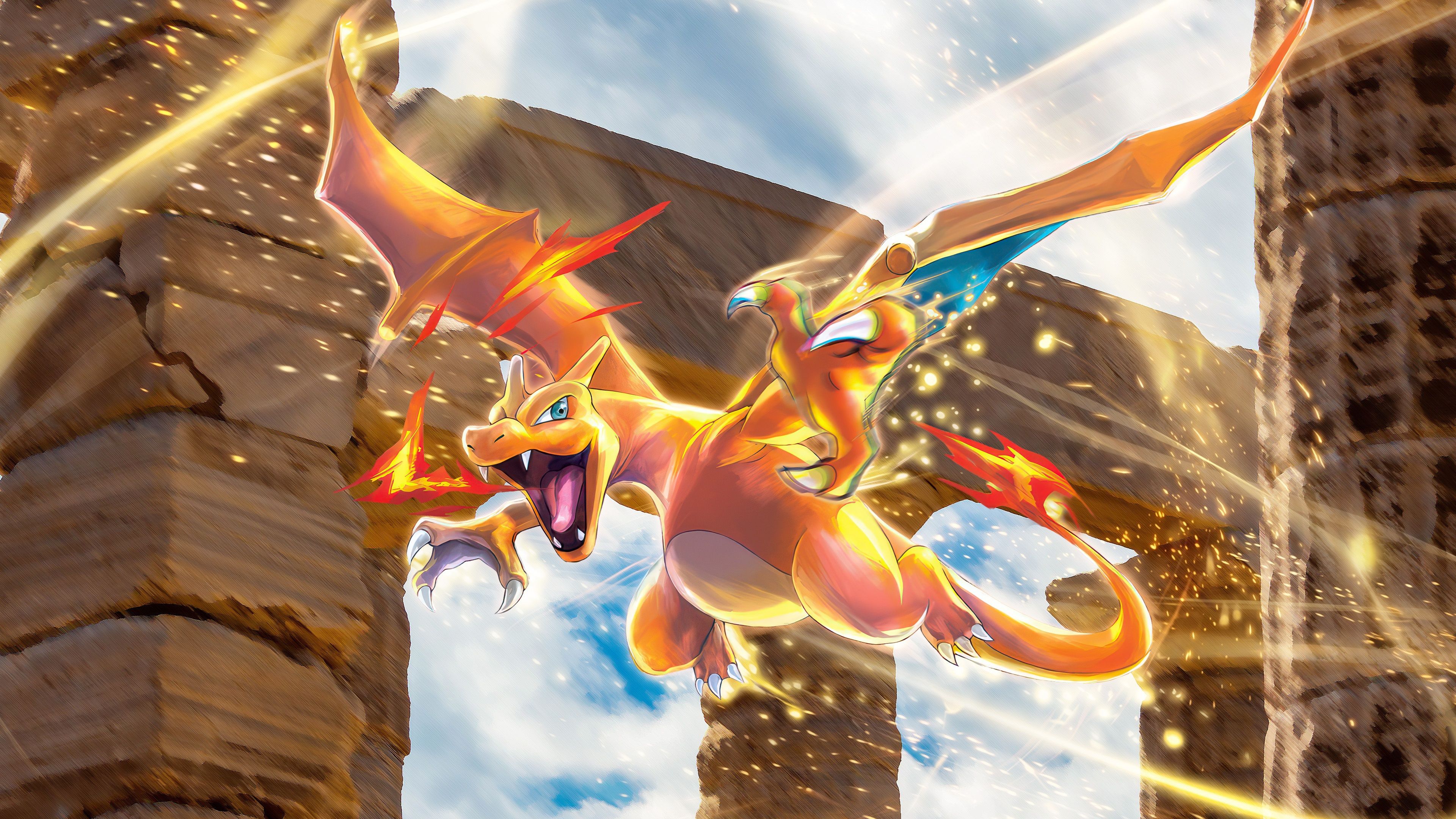 pokemon charizard with greek ruins