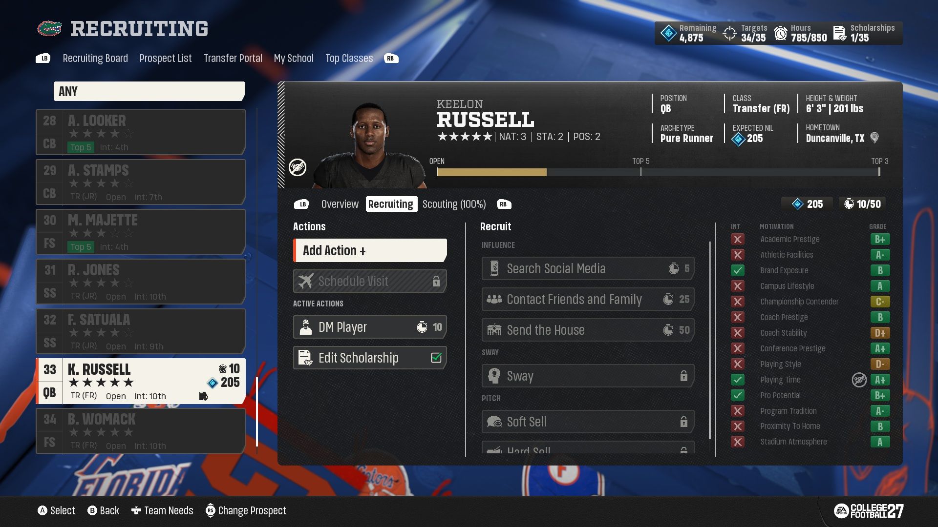 Recruit Actions - College Football 27