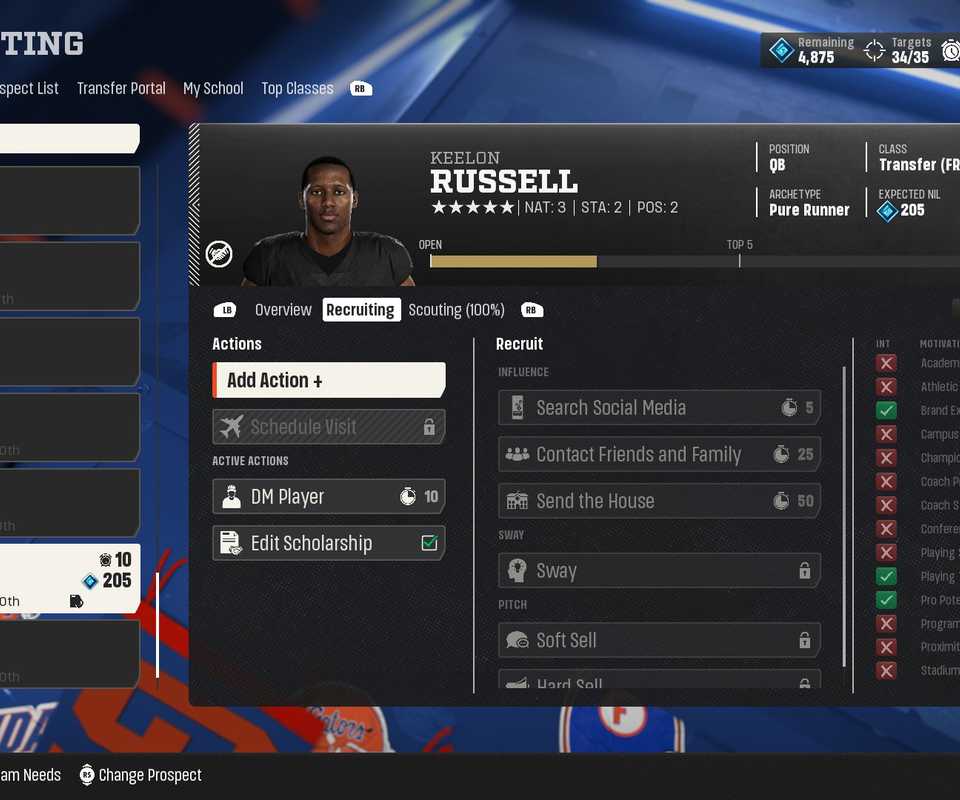 Recruit Actions - College Football 27