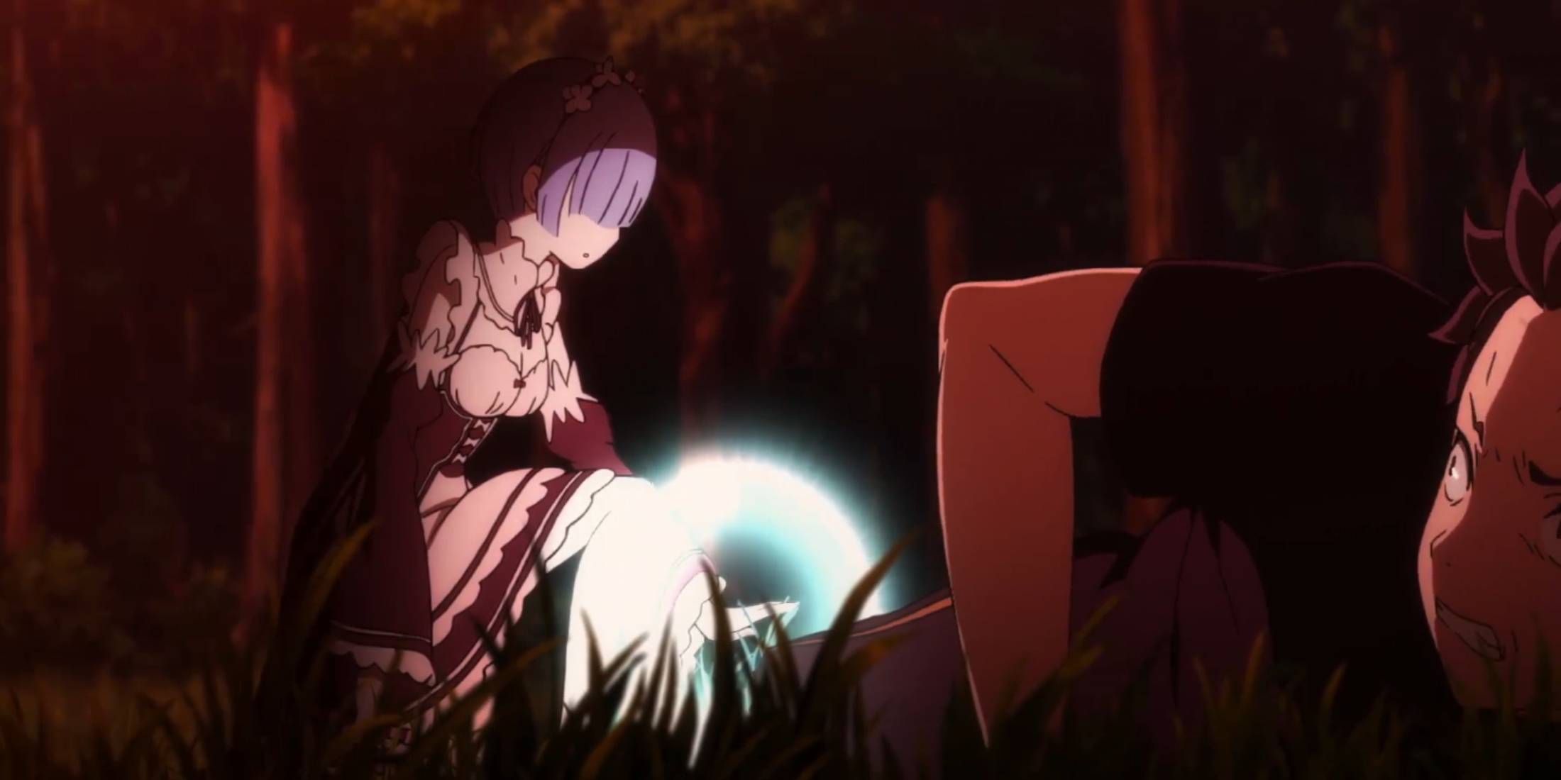 Rem healing Subaru in the forest seen in Season 1 Episode 7 ReZero Starting Life in Another World