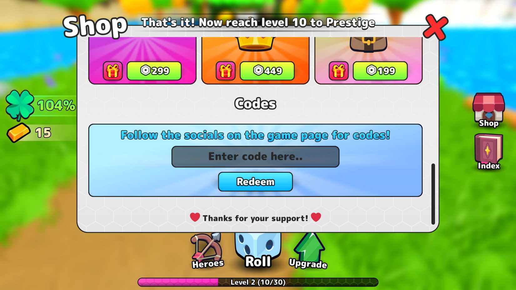 RNG Heroes the codes tab