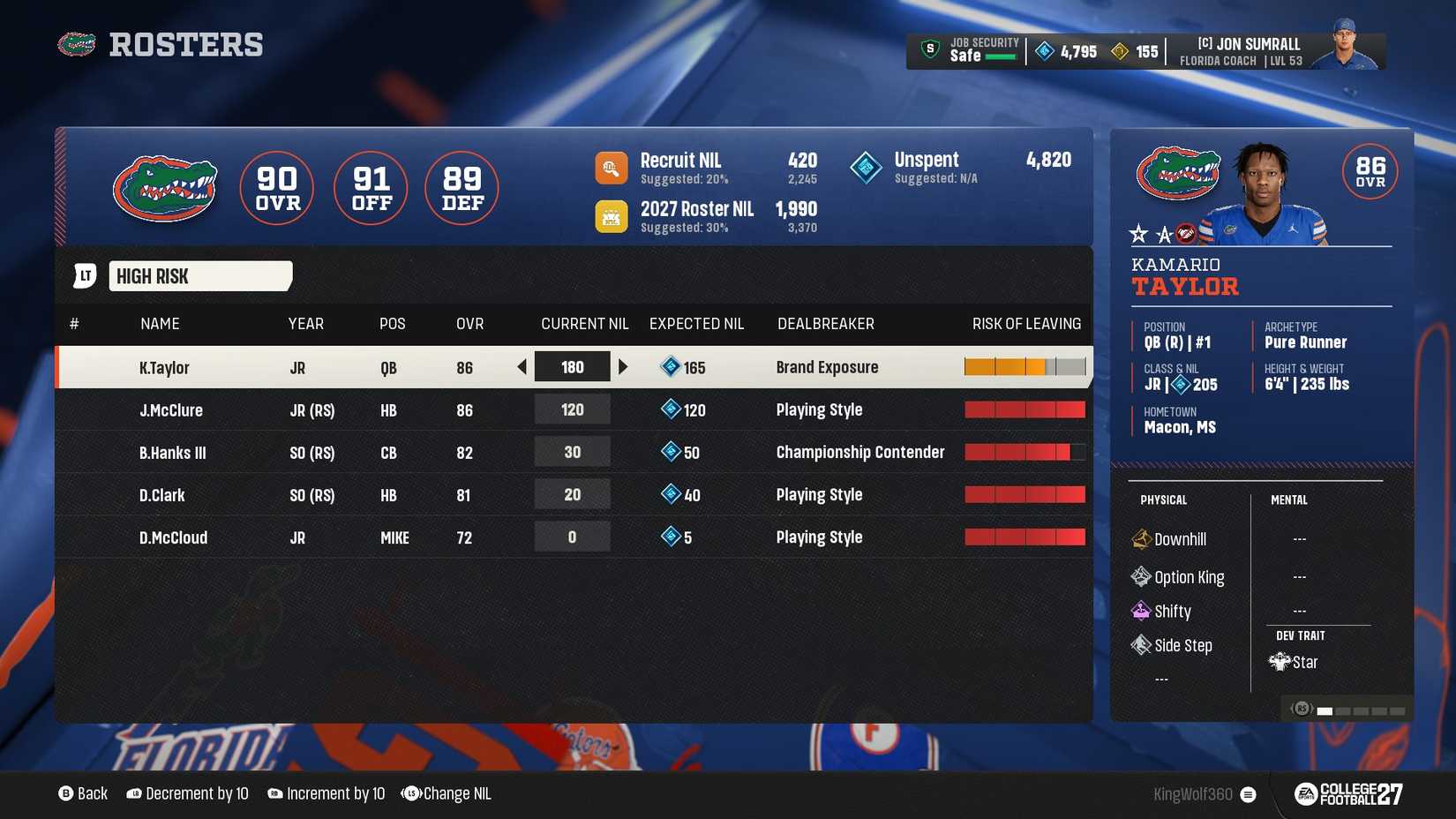 Roster NIL - College Football 27