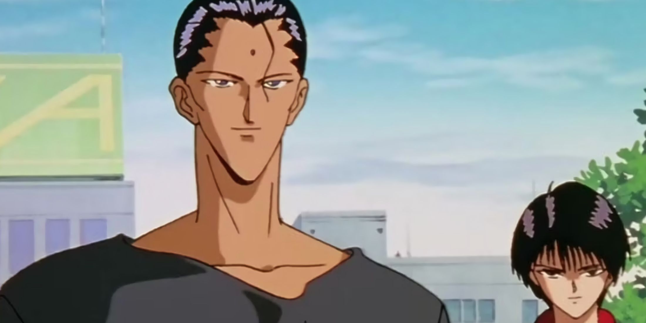 Sensui and one of his followers talk to the hero.