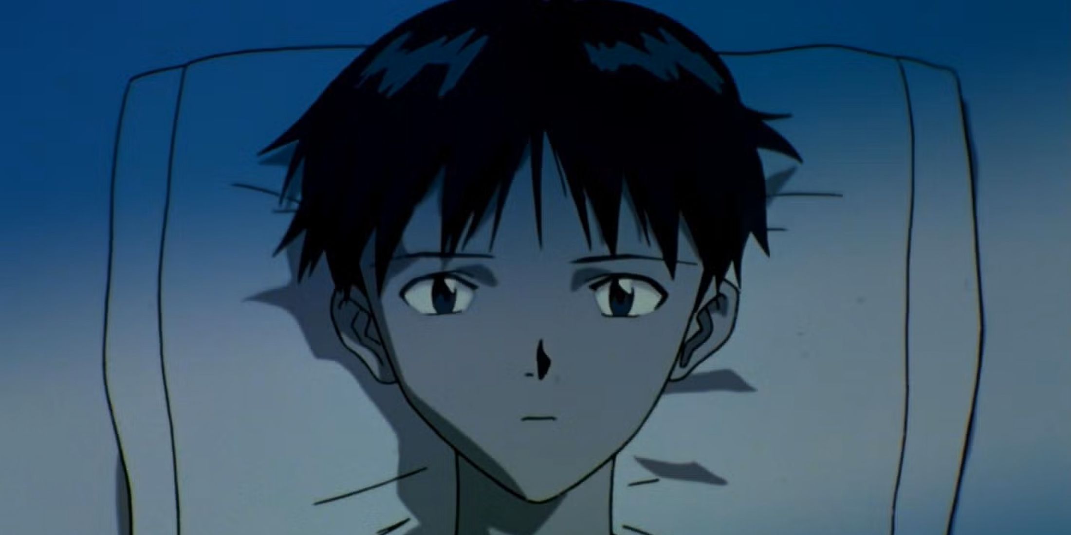 Shinji lying in bed while thinking about what has happened in his life.