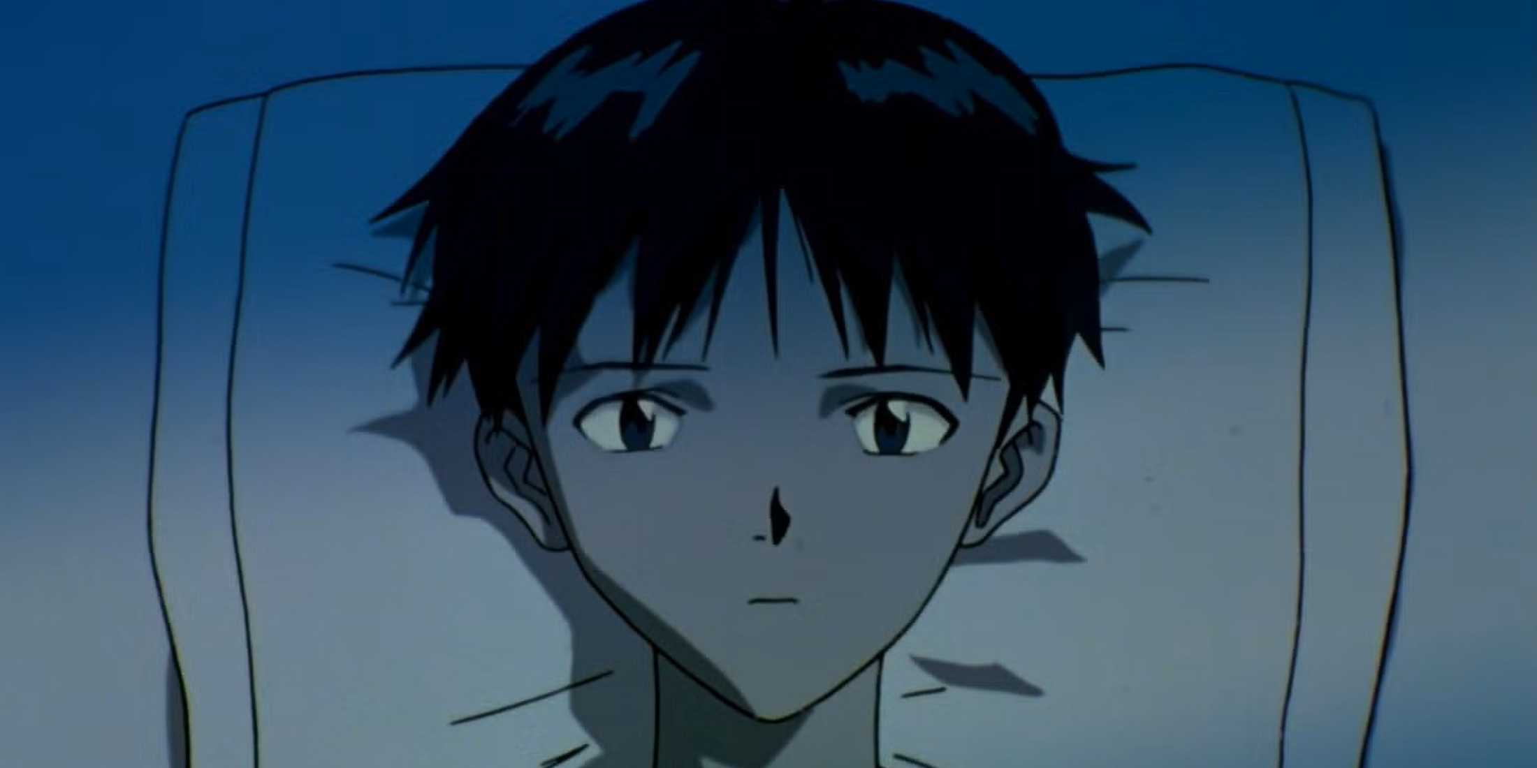 Shinji lying in bed while thinking about what has happened in his life.