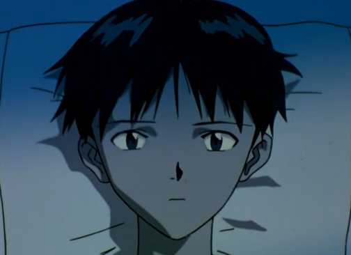 Shinji lying in bed while thinking about what has happened in his life.