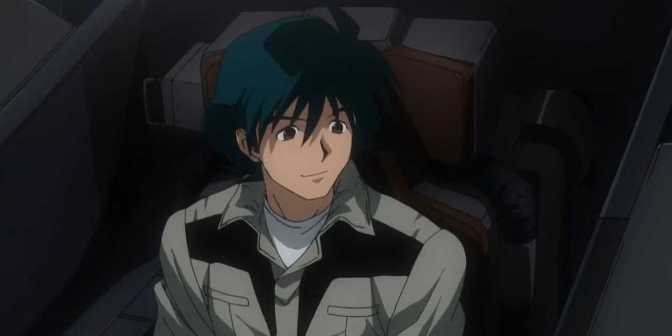 Shiro smiling inside his Gundam as he prepares to go out on a mission.
