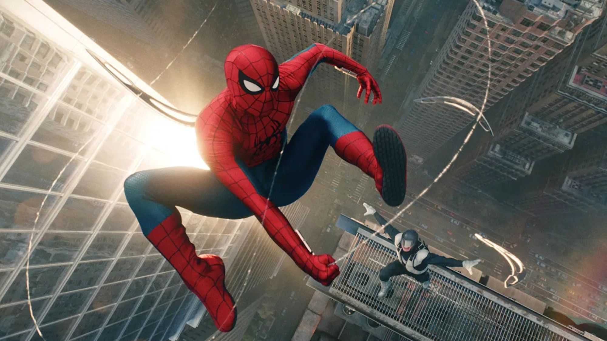 Spider-Man swinging through NYC in Spider-Man: Brand New Day promotional shot