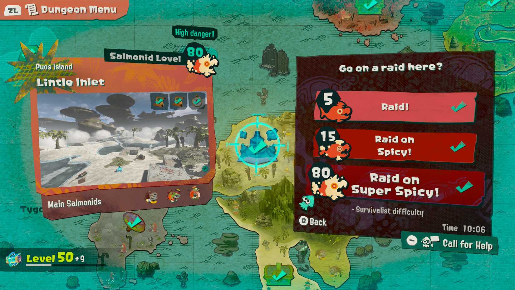 Starting Lintle Inlet on Super Spicy in Splatoon Raiders.
