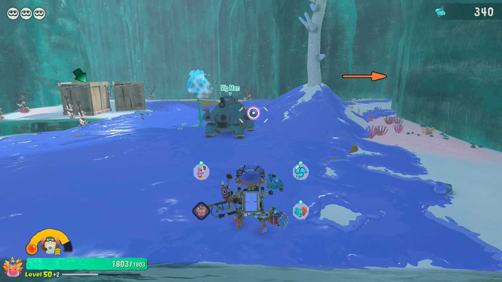 The alcove with the crate with the Sweeshrim Peak Old Compass in Splatoon Raiders.