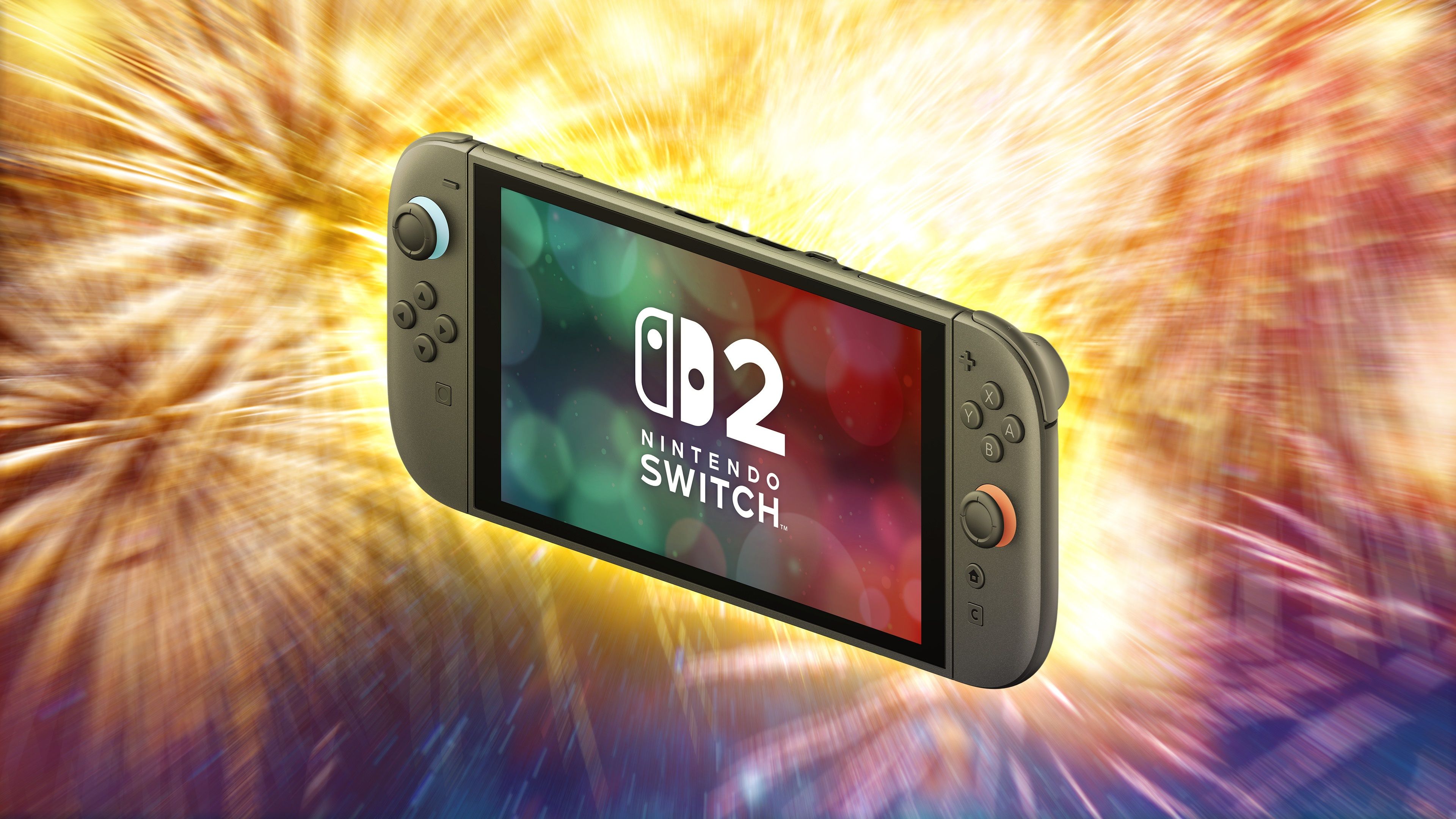 nintendo switch 2 console with fireworks in the background