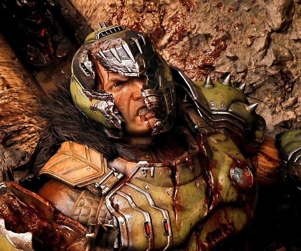 A closeup of Doom: The Dark Ages - Revelations' protagonist Flynn Taggart being beaten