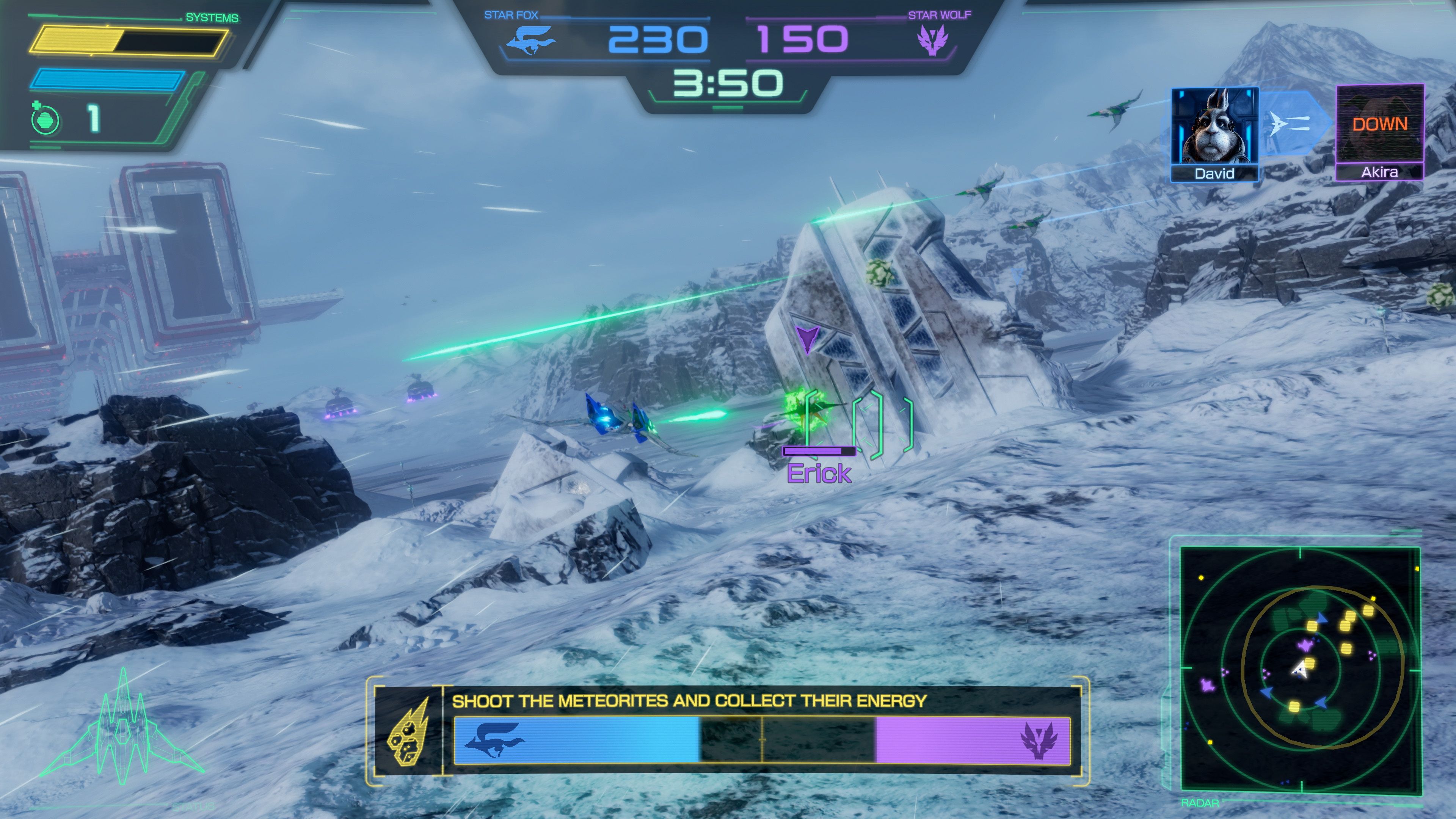 Star Fox gameplay screenshot on icy planet 