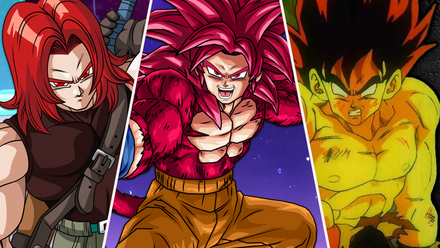 Super Saiyan God Xeno Trunks, Super Saiyan 4 Goku in DAIMA, and Pseudo Super Saiyan Goku
