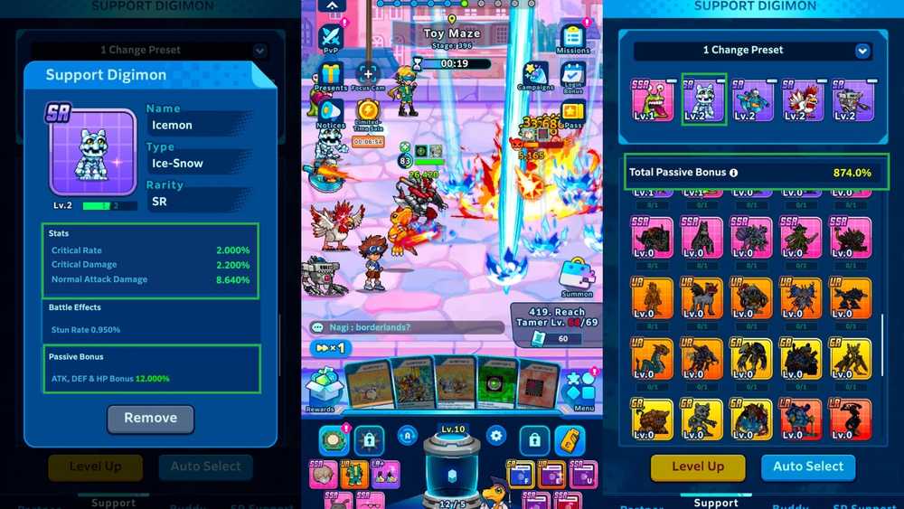 Support Digimon Stats Digimon UP
