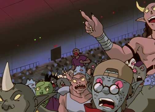 The demons react to the fights happening during the beginning of the Demon World Tournament.