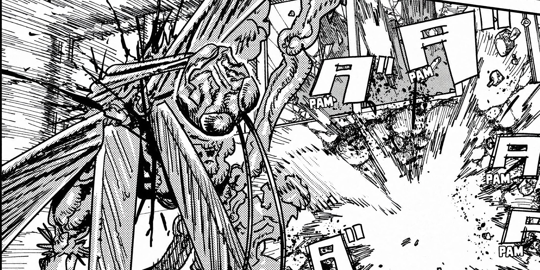 The Locust Devil kicks Denji against a building.