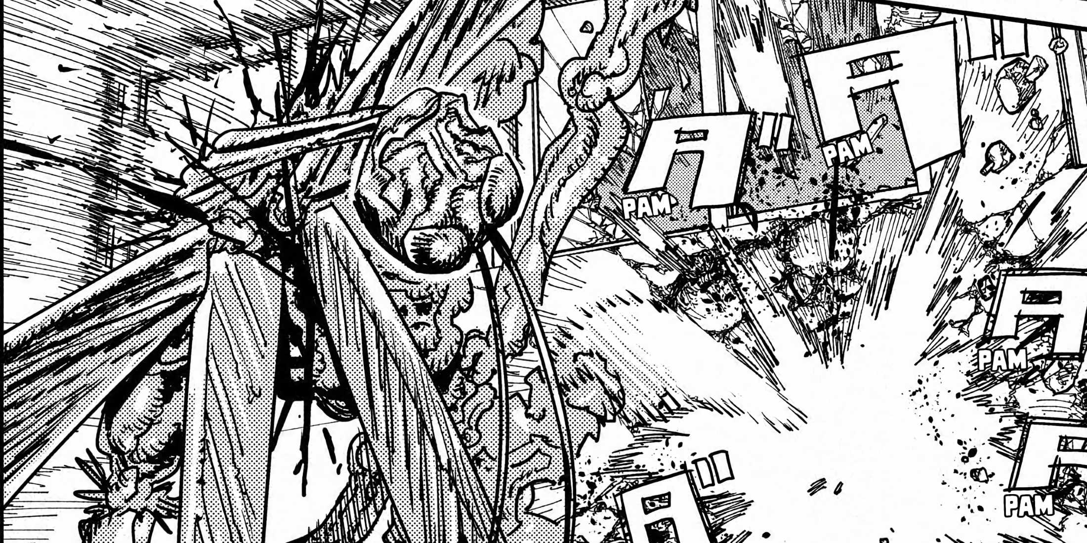 The Locust Devil kicks Denji against a building.