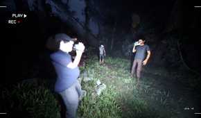 four players in together after dark exploring the forest.