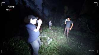 four players in together after dark exploring the forest.