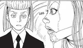 Tserriednich's Beast prepares to attack one of his bodyguards, opening its mouth slowly.