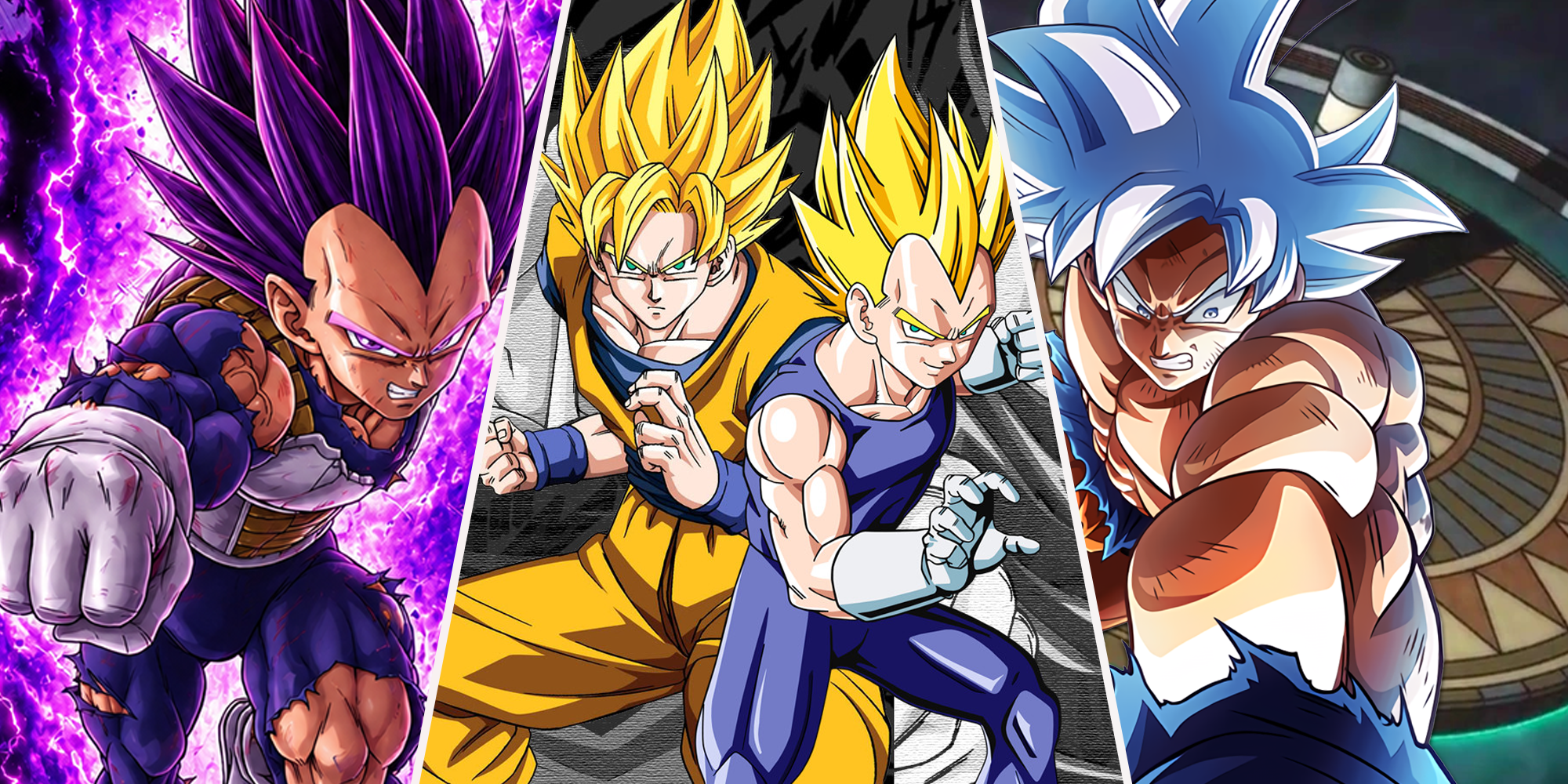 UE Vegeta, SSJ Goku, SSJ Vegeta and PUI Goku