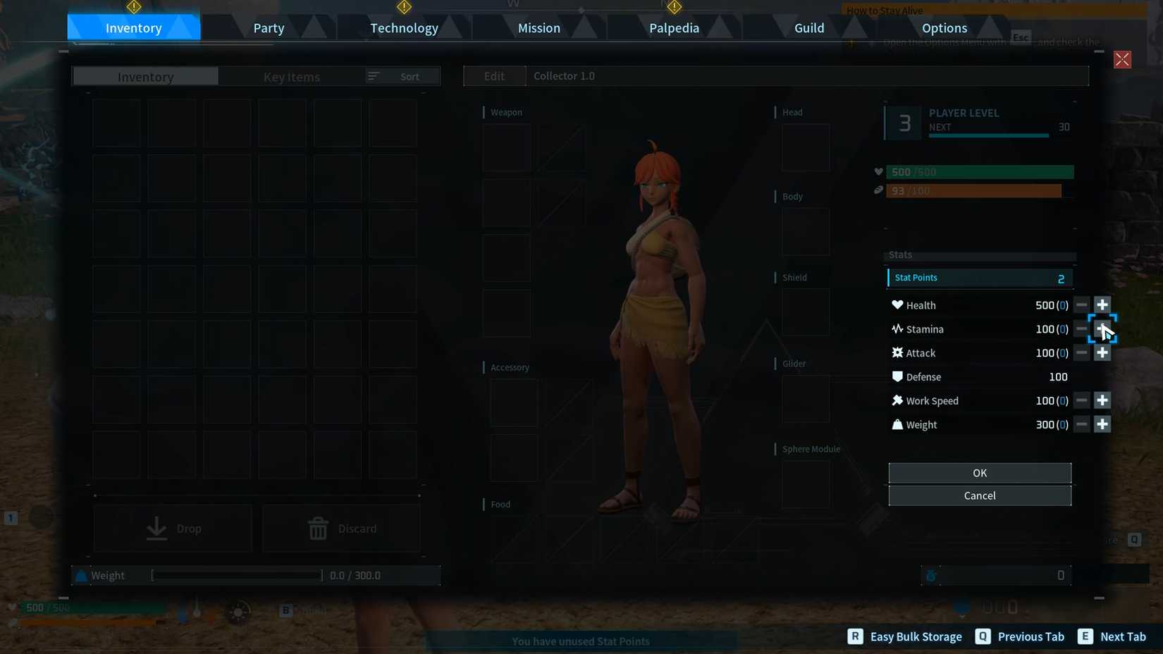 Upgrading stats in Palworld