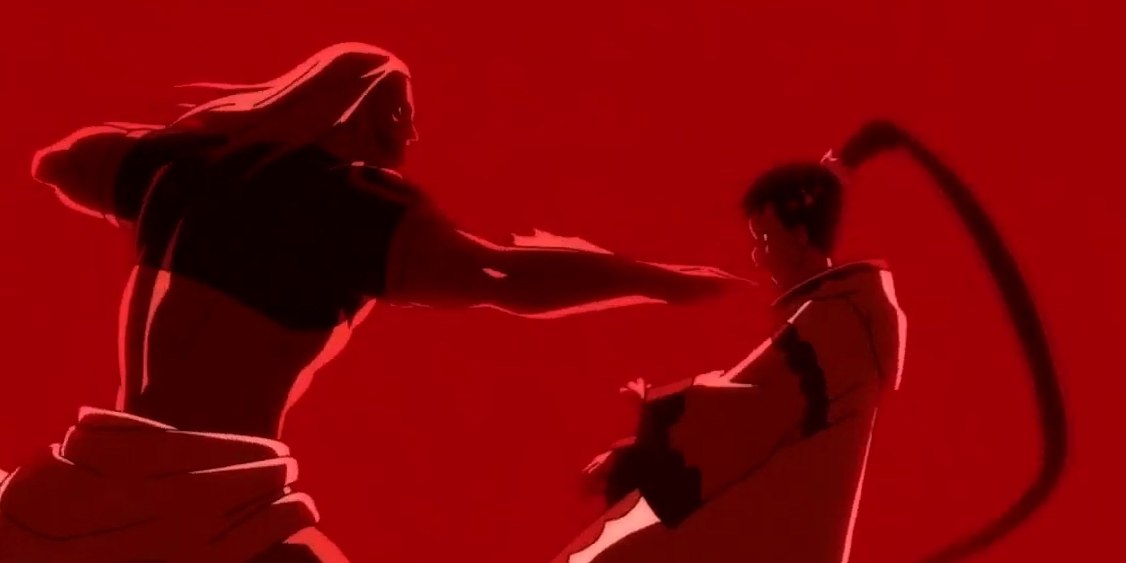 Vetto crushes Kahono's throat with a powerful attack, making her lose her voice.