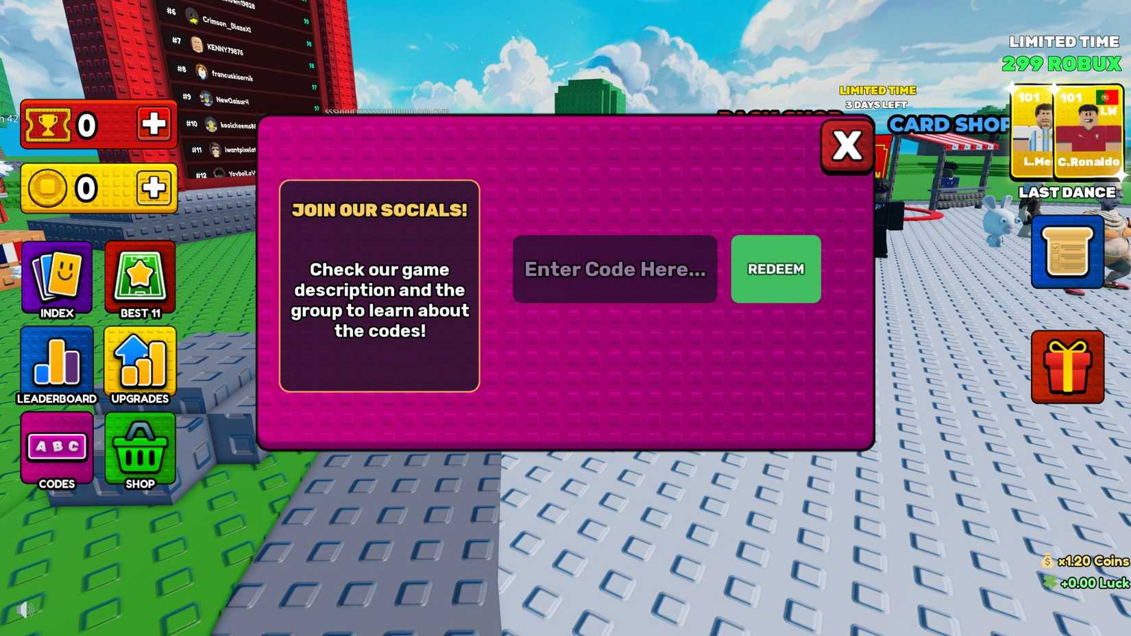 Win a world championship in the codes tab