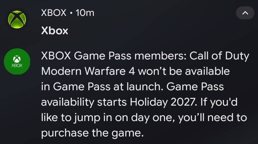 xbox game pass no cod warning