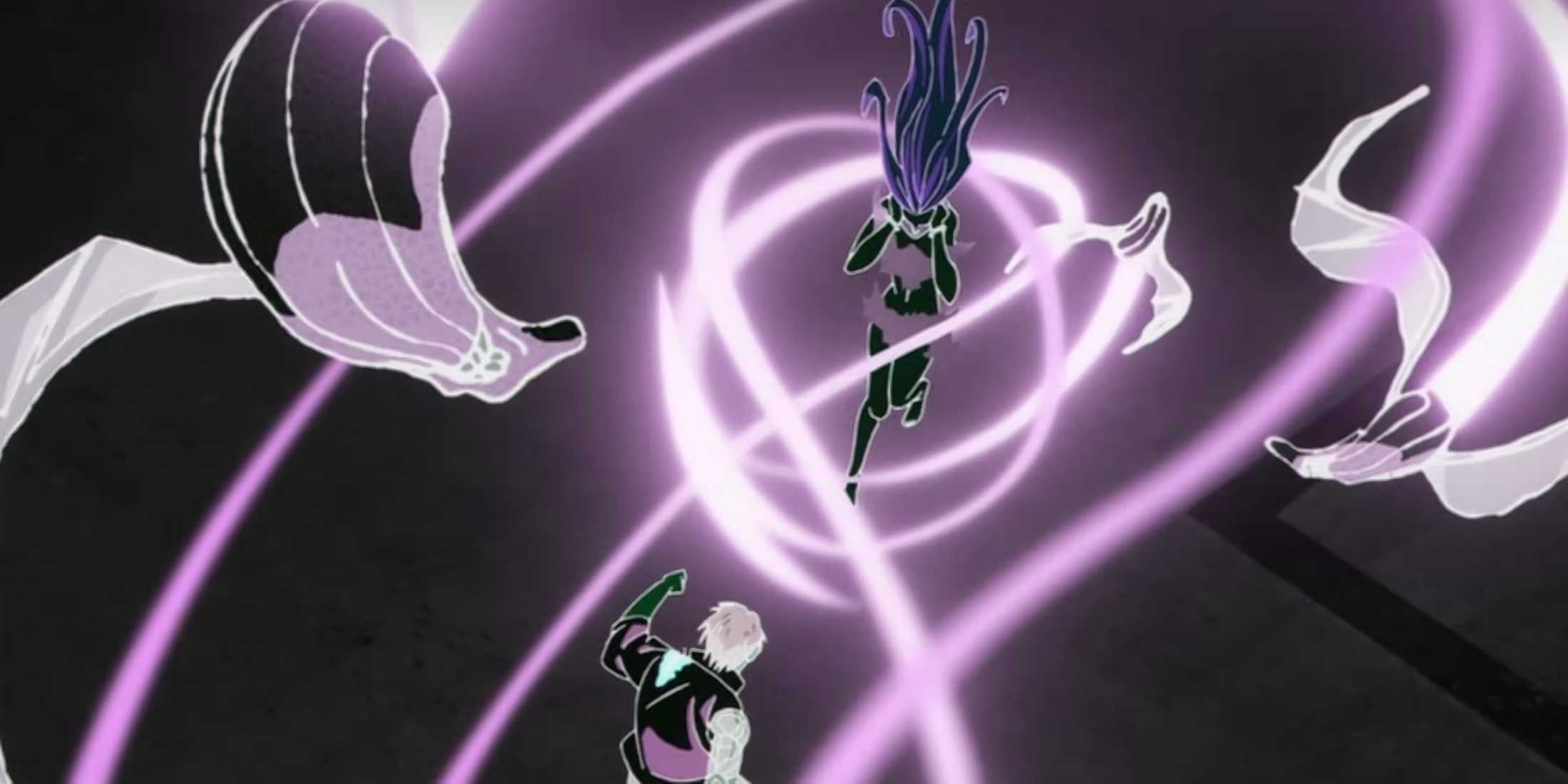 Yuta attacks Uro with a shikigami summoned by Dhruva's technique.