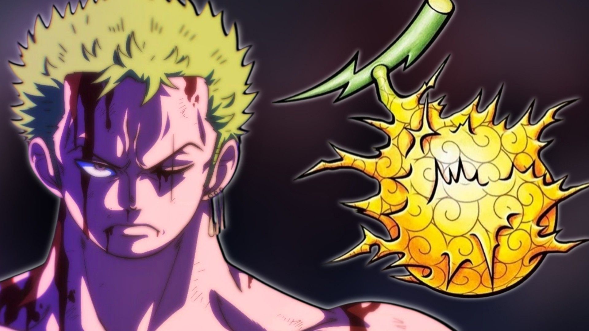 Image of Roronoa Zoro next to his potential devil fruit.