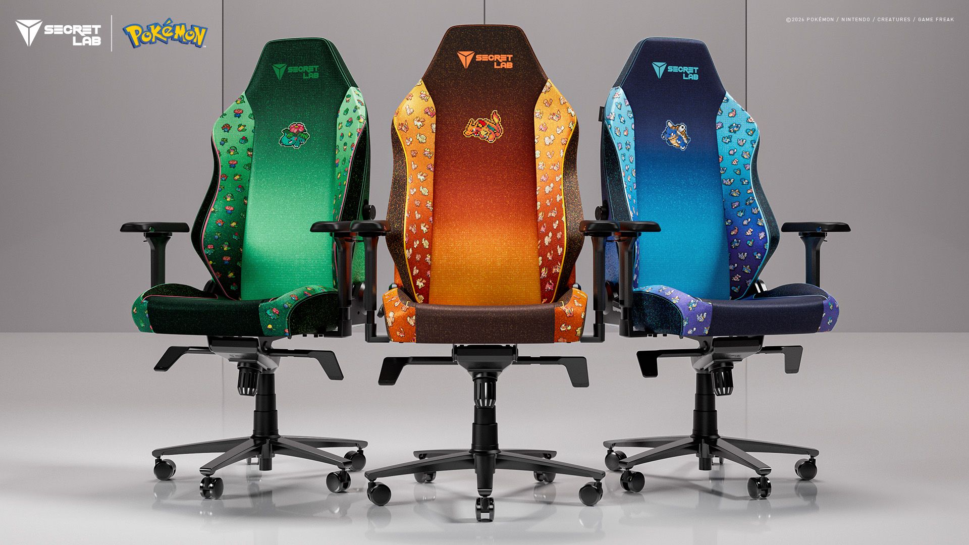 [16_9] Secretlab SKINS Pok&eacute;mon Pixel Art Collection