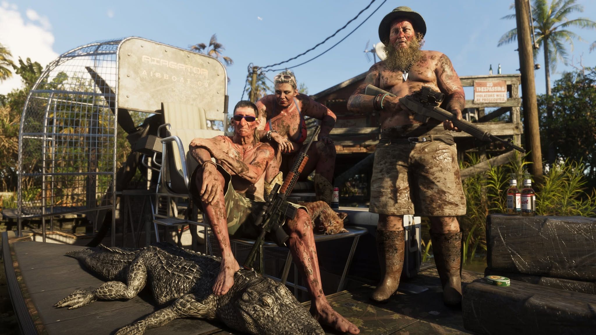Two men and a women in the grassrivers region in Grand Theft Auto 6