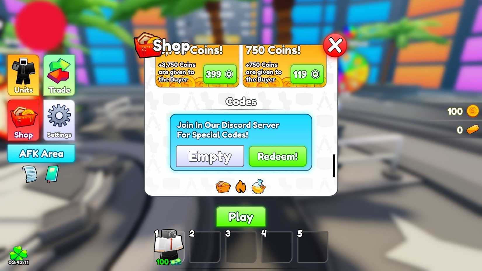 Alliance Tower Defense the codes tab