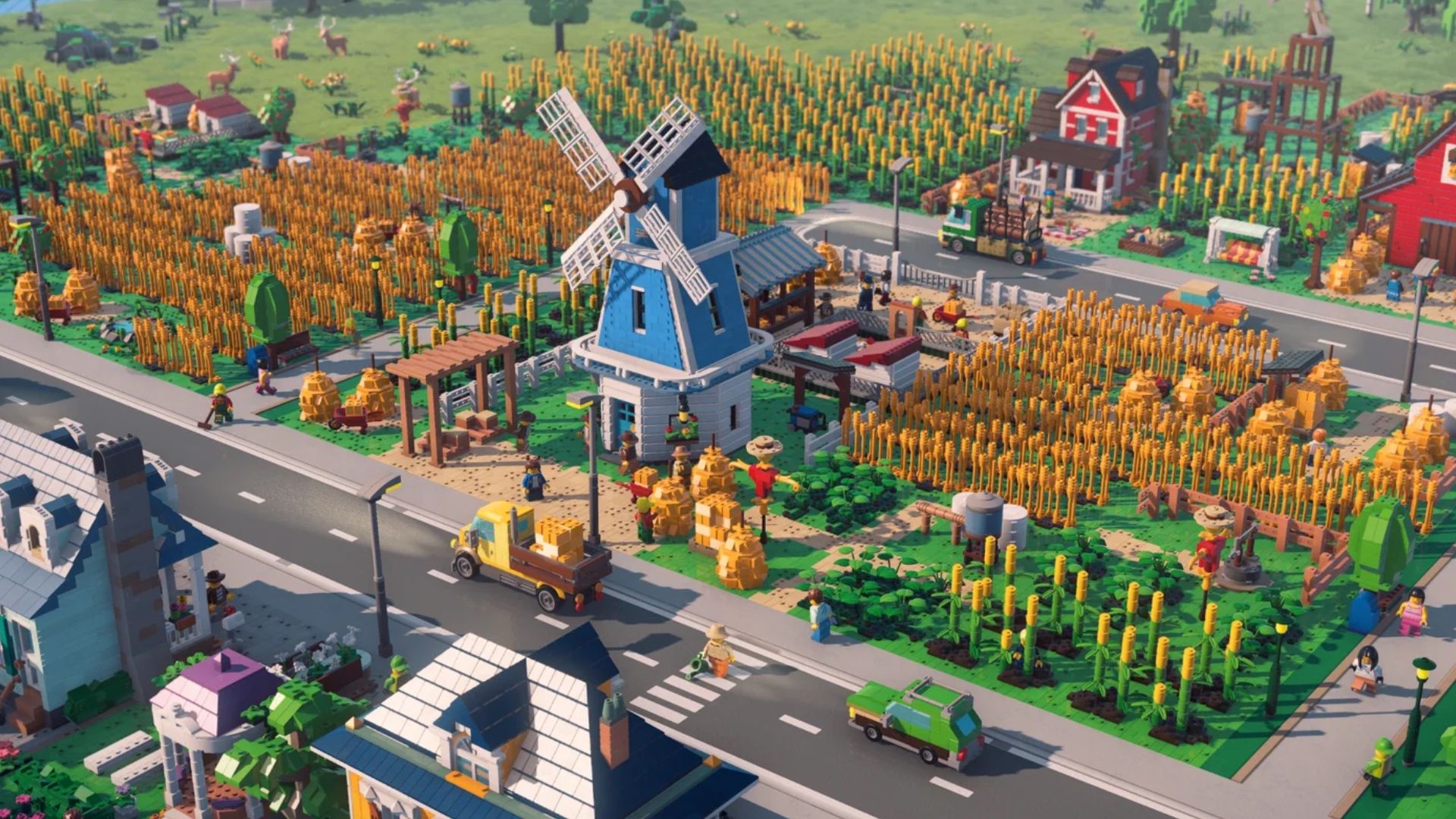 Lego windmill in a wheat field