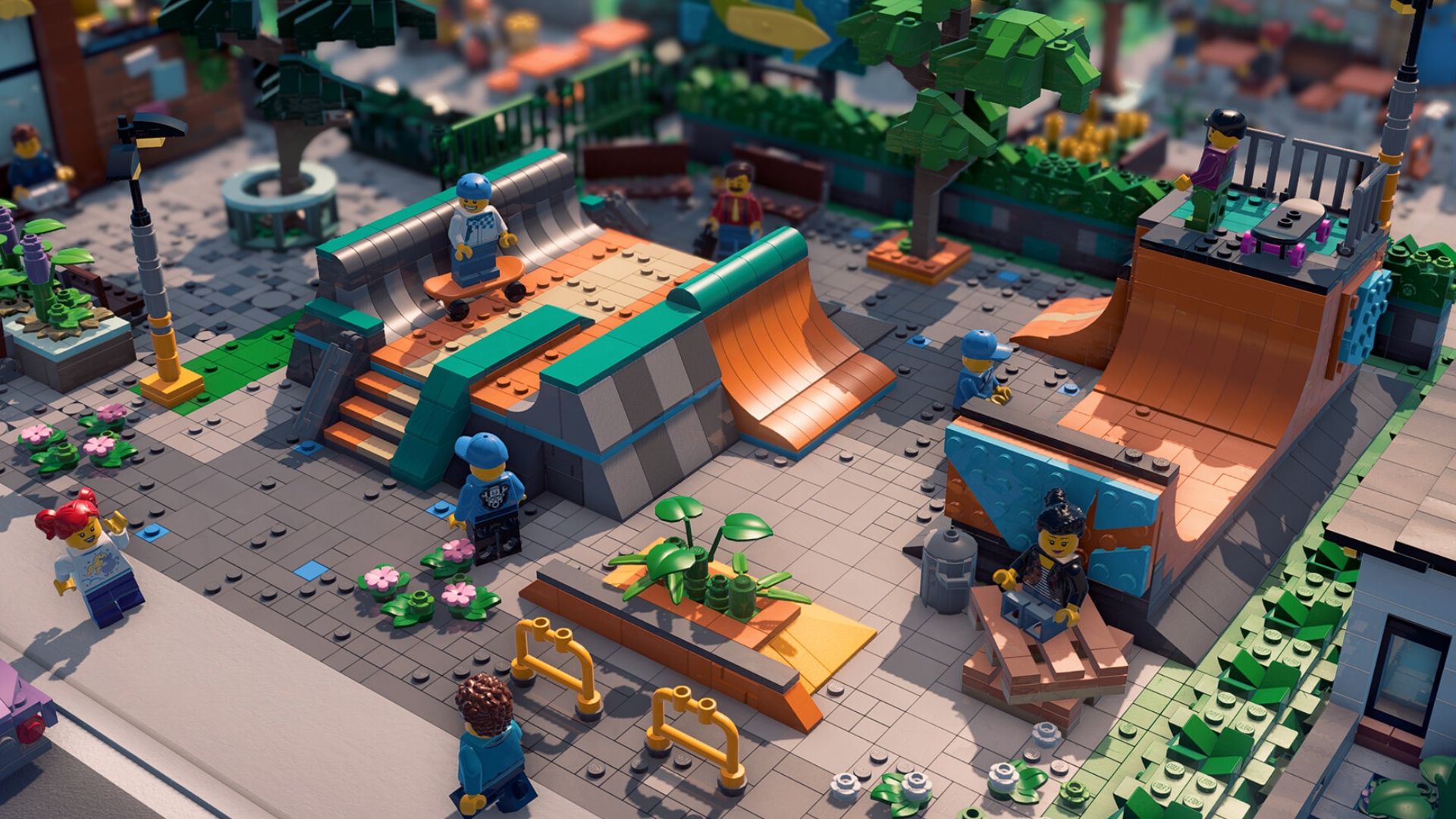 Lego figures at skatepark