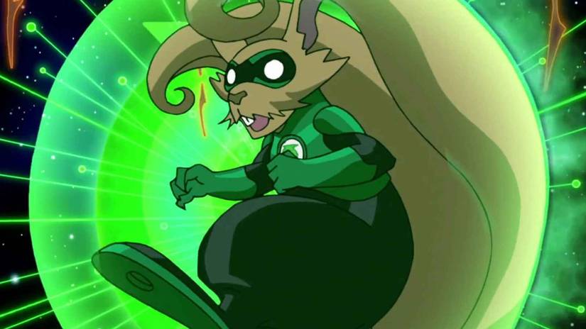 Ch'p the squirrel-like Green Lantern from an animated DC production.