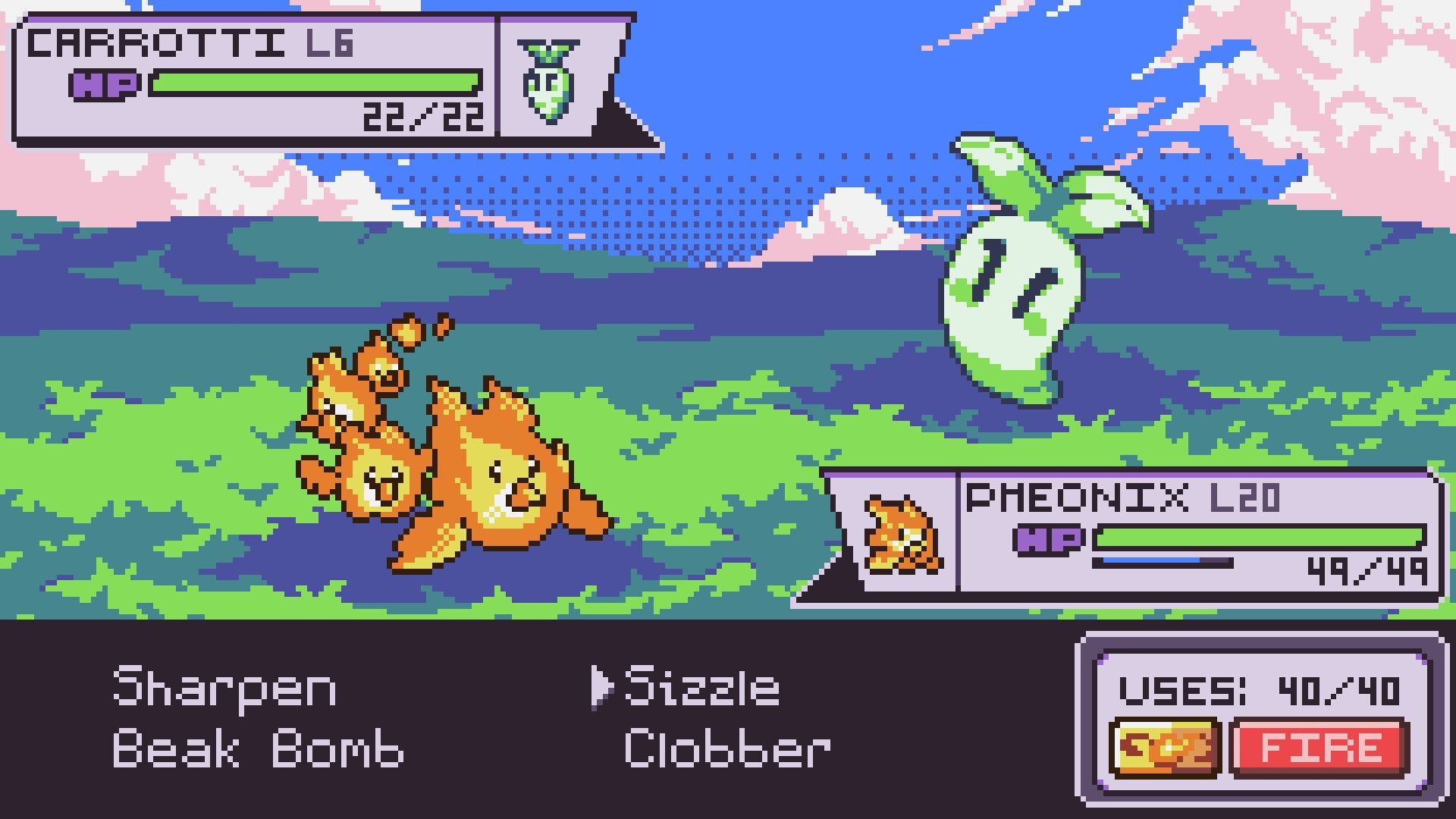 a battle between monsters in dokimon quest.