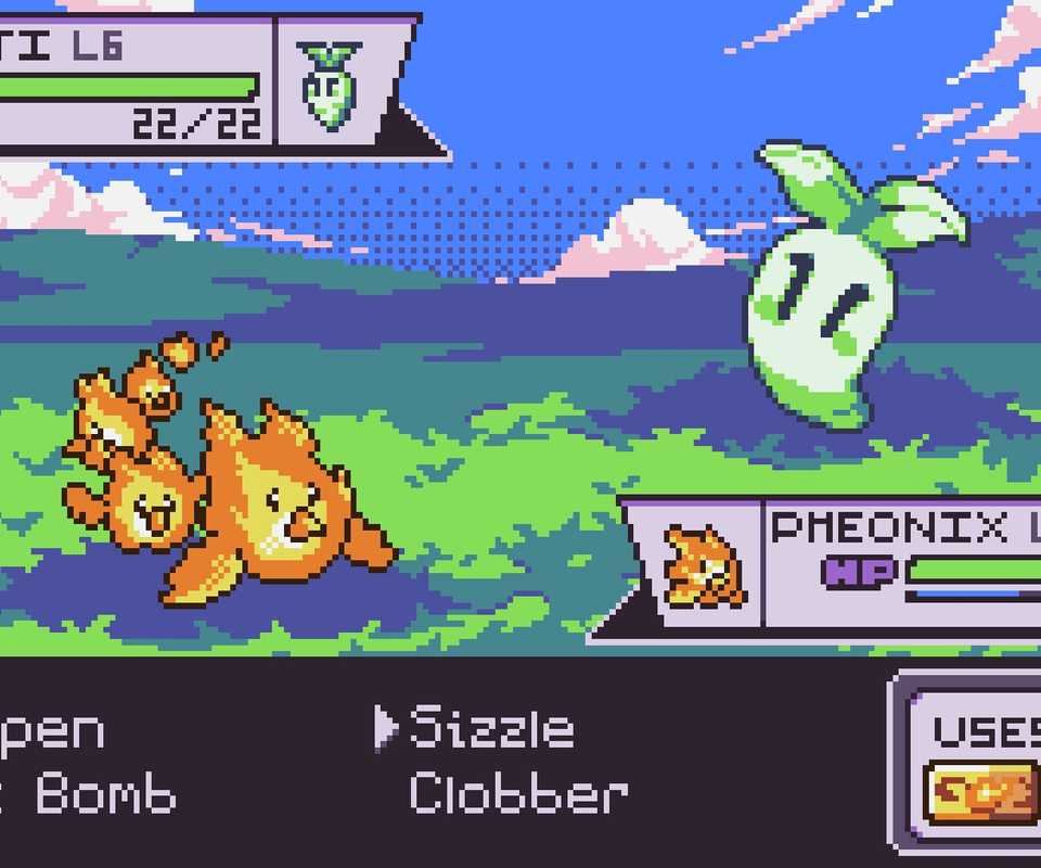 a battle between monsters in dokimon quest.