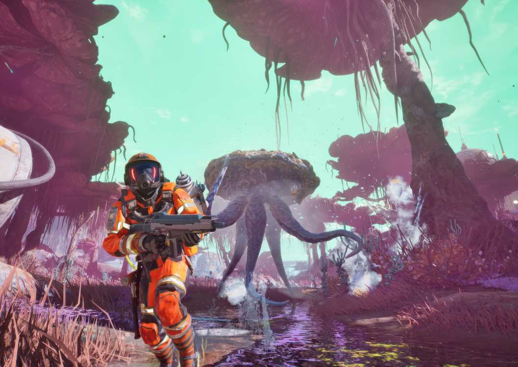 Game Baru di Steam Ini Adalah Gabungan Helldivers 2 dan Warhammer 40K 5 Exterminauts Screenshot showing character running from alien